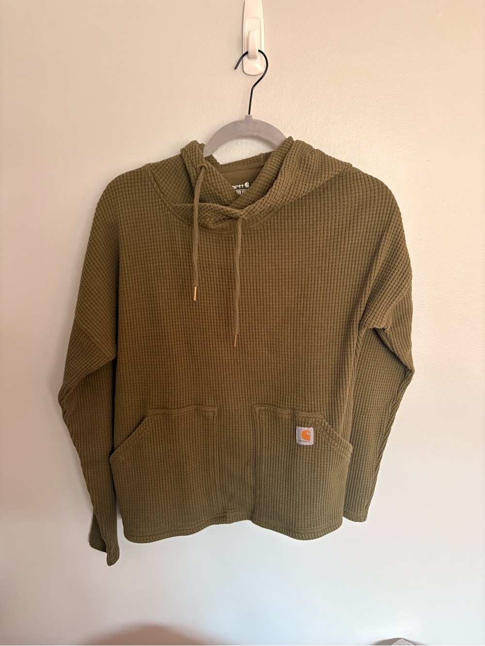 Carhartt Olive Green Waffle-Knit Hooded Pullover